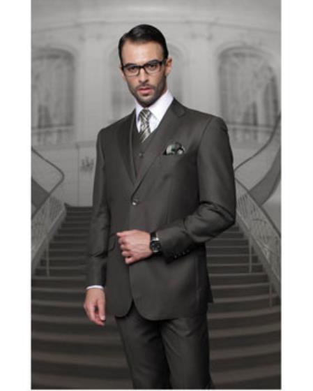 Statement Confidence Men's 2 Button Olive Modern Fit Suits Wool Fine Brands Best Italian Style Cut Suits