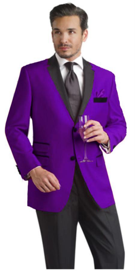 Velvet Blazer - Mens Velvet Jacket Purple Two Button Party Suit & Tuxedo & w/ Black Velvet or Suit Fabric