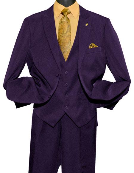 Summer Fabric Light Weight - Mens Fashion Purple 2 Button Vested Suit