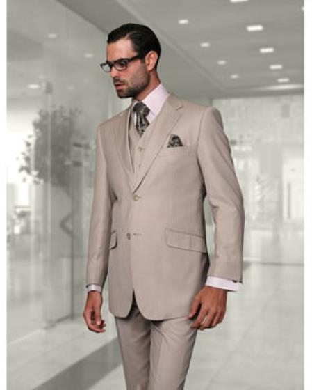 Statement Confidence Men's Sand 2 Button Modern Fit Suits Wool Fine Brands Best Italian Style Cut Suits