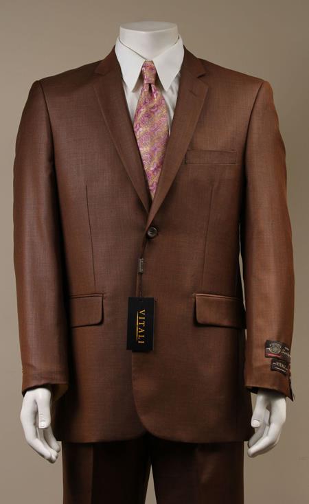 Mens Sharkskin Suits Two Button Suit New Edition Shiny Flashy Sharkskin Rust