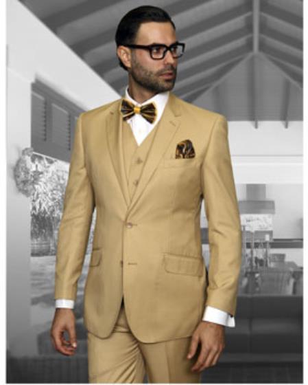 Statement Confidence Men's Chestnut ~ Khaki ~ Bronze ~ Camel  2 Button Modern Fit Suits Wool Fine Brands Best Italian Style Cut Suits