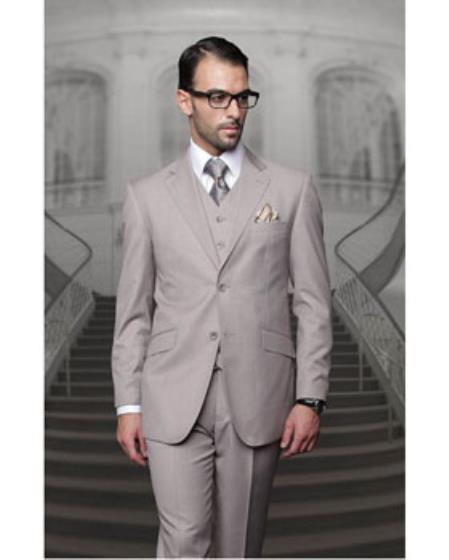 Statement Confidence Men's Tan 2 Button Modern Fit Suits Wool Fine Brands Best Italian Style Cut Suits