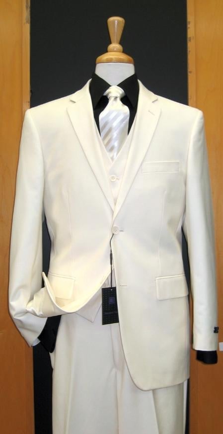 Groomsmen Suits Two Button Off White Tapered Cut three piece suit