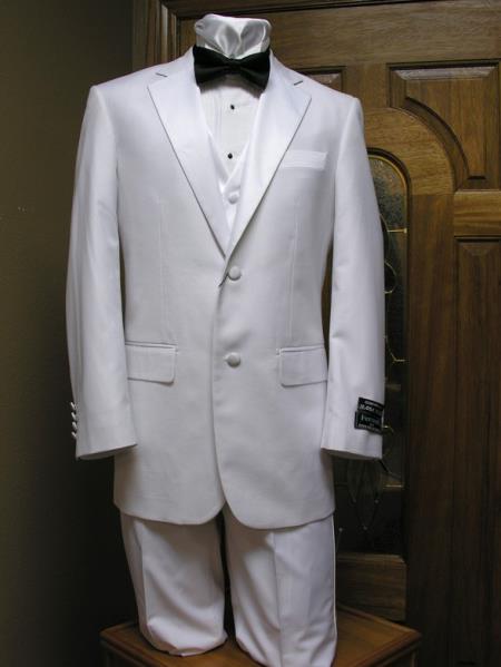 Two Button Tuxedo jacket,Pant And Vest Combination White