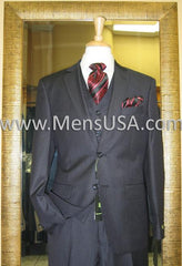 2 Button 3 Piece Black Pinstripe Fitted Suit