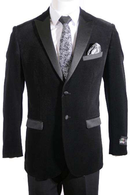 2 Button Velvet ~ Men's blazer with Satin Lapel Side Vent Black