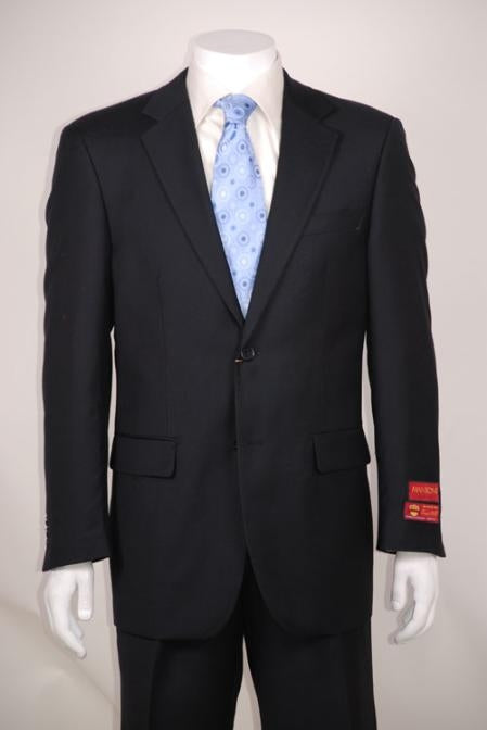 Black Modern Fit 2 Button Vented 1 Pleated Pants - 100% Percent Wool Fabric Suit - Worsted Wool Business Suit