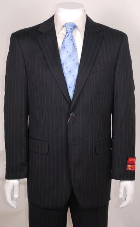 Men's suit Black Stripe ~ Pinstripe 2 Buttonwithout pleat flat front Pants Wool