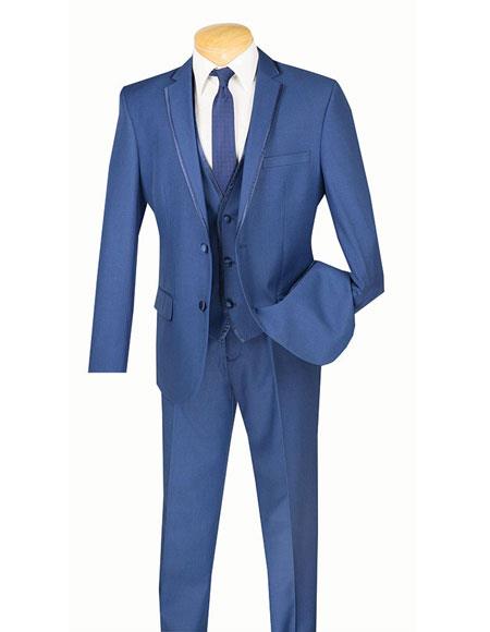 Vinci Men's Two Buttons  Slim Fit Tuxedo Blue Tux SV2T-8