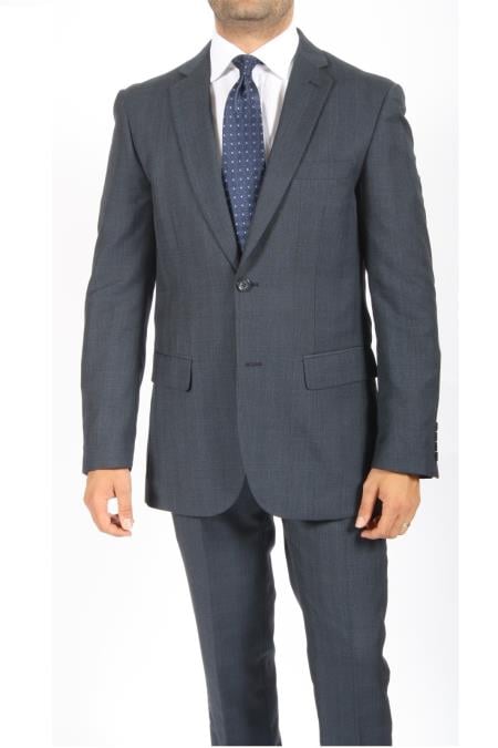 2 Button Slim Fitted Blue Subtle Glen Plaid Men's Cheap Priced Business Suits Clearance Sale