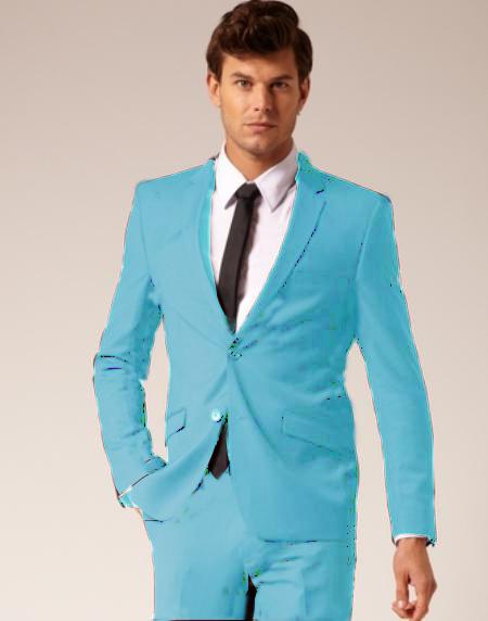 Men's Light Blue  Sky Baby Blue 2 Button Style Suit