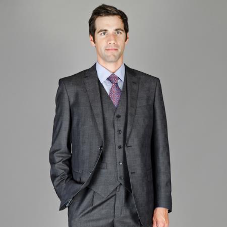 Tapered Leg Lower rise Pants & Get skinny Men's Charcoal Glen Plaid and Silk Blend Vested Suit