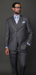 Classic 3PC 2 Button Charcoal Pinstripe three piece suit Super 150's Extra Fine Italian Fabric