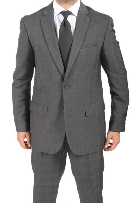 2 Button Slim Fitted Charcoal Subtle Glen Plaid Men's Suit