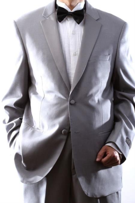 Men's 2 Button Superior 150s Light Grey ~ Gray Tuxedo W. Flat Front