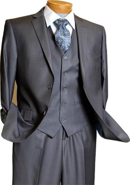 Men's 3 Piece Vested 2 Button Grey on Grey Pinstripe Slim Fit Suit