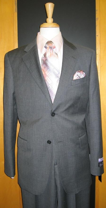 2 Button Grey Pinstripe Flat Front Wool Suit