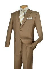 2TR Classic Fit - Executive Cut Poly-rayon Executive Pure Solid Khaki Suit Notch Collar Pleated Pants