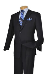 2TR Classic Fit - Executive Cut Poly-rayon Executive Pure Solid Dark Navy Suit Notch Collar Pleated Pants