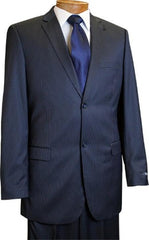 Men's 2 Button Slim Cut Dark Navy Pinstripe Conservative Pattern Suit Navy Mini Stripe Tapered Cut