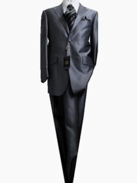 Men's Gray Slim  Silver Sharkskin Suit