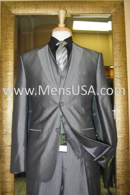 2 Button 3 Piece Silver Shiny Slim Fit Suit