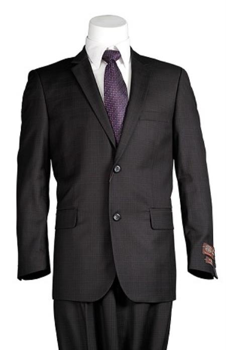 Mens Plaid Suit Vitali Black Windowpane 2 Button Men's Slim Cut Suit