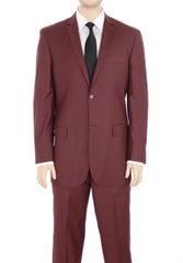 Two Button 2 Button Style Cheap Business Suits Clearance Sale Solid Burgundy ~ Wine ~ Maroon Suit Slim Fit No Pleated pants side Vented