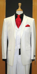 WHITE EXTRA FINE Light Weight Soft Fabirc 3PC VESTED Suits For Men 2 Button Style  - All White Suit