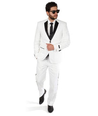 White 2 Button Slim Fit Satin Line  Pants Designer Cheap Priced Men's Slim Fitted Suit - Skinny Fit Suit