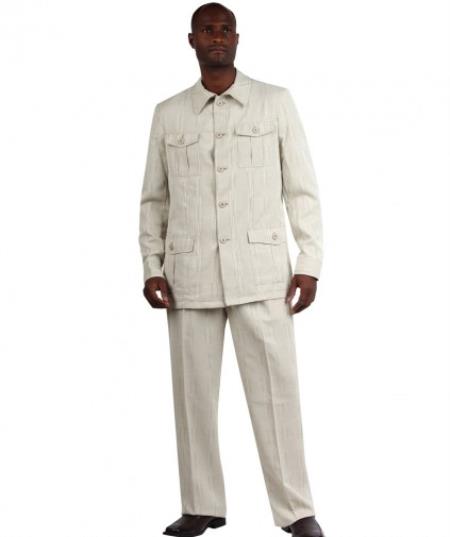 Men's Casual Mandarin Safari Suit White