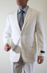 Tazio Men's White Tonal Fine Pinstripe 2 Button Suit