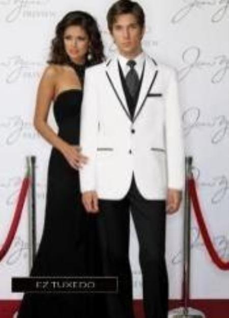 White With Black Skinny Fitted Slim Fit Cut Tuxedo Blazer