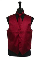 Tuxedo Vest - Wedding Vest Burgundy ~ Maroon ~ Wine Color paisley Waist coat Tie Set  - Men's Neck Ties - Mens Dress Tie - Trendy Mens Ties