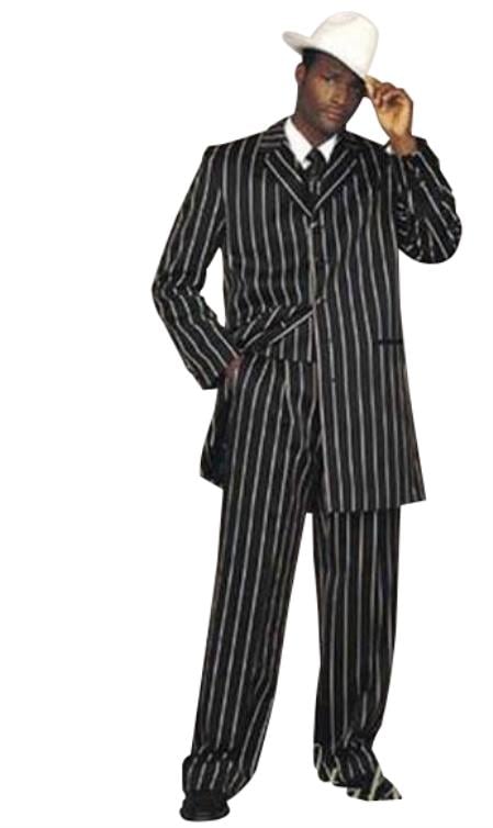 WTXZoot200 Men's Black High Fashion Bold Pronounce White Pinstripe Three Piece Zoot Suit Limited Edition