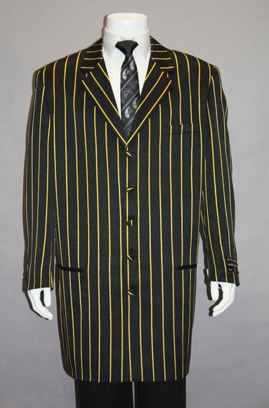 WTXZoot200 Men's Black High Fashion  Bold Pronounce Yellow Pinstripe Three Piece Zoot