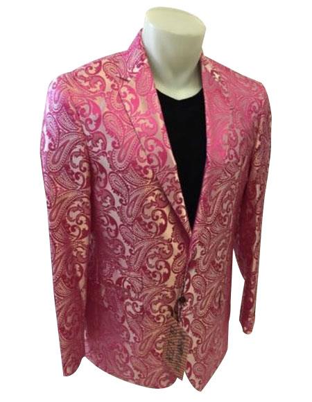 Men's Fuchsia 65%Rayon 35%Dacron Peak Lapel Blazer