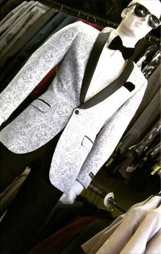 Silver Light Grey ~ Black Patter Shawl Lapel Dinner Lapel Slim Fit Sport coat Jacket