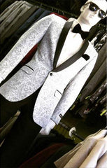 Silver Light Grey ~ Black Patter Shawl Lapel Dinner Lapel Slim Fit Sport coat Jacket