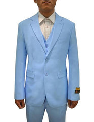 Men's Sky Blue  Vested 3 Piece Suit Sky Blue