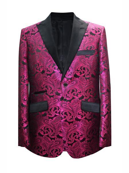 Black And Fuchsia ~ Lavender ~ Pink ~ Mauve Two Toned Paisley Floral Blazer Tuxedo Dinner Jacket Fashion Sport Coat