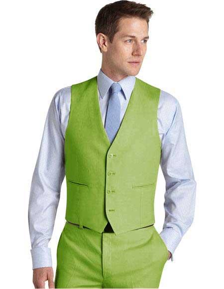 Matching Waistcoat Wedding ~ Prom Dress Tuxedo Wedding Men's Vest ~ Waistcoat ~ Waist coat & Flat Front Pants Set Apple Green