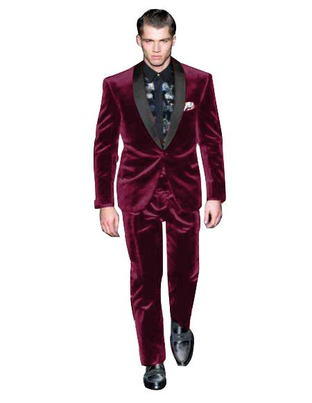 Velvet Suit Mens Dark Burgundy Suit One Button Velvet Fabric Shawl Collar Tuxedo