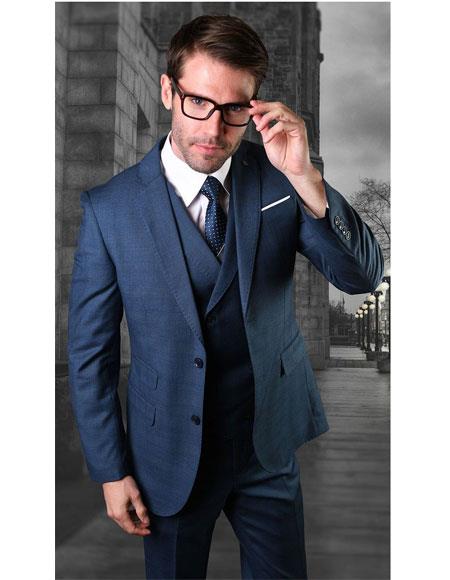 Men's Two Button  Blue Suit