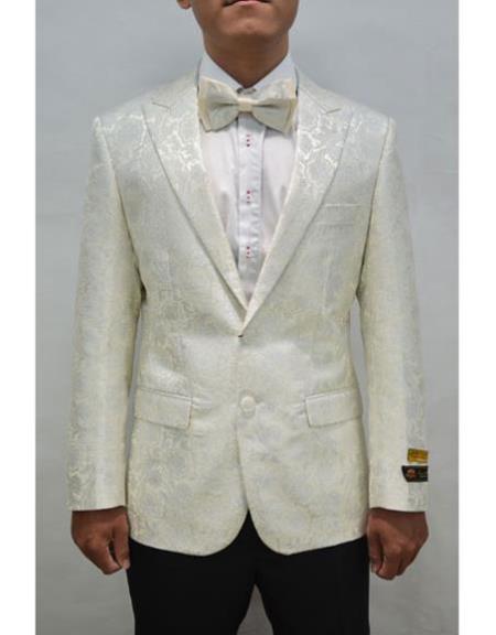 White And Silver Mix With ivory Tuxedo Blazer With Matching Bow Tie