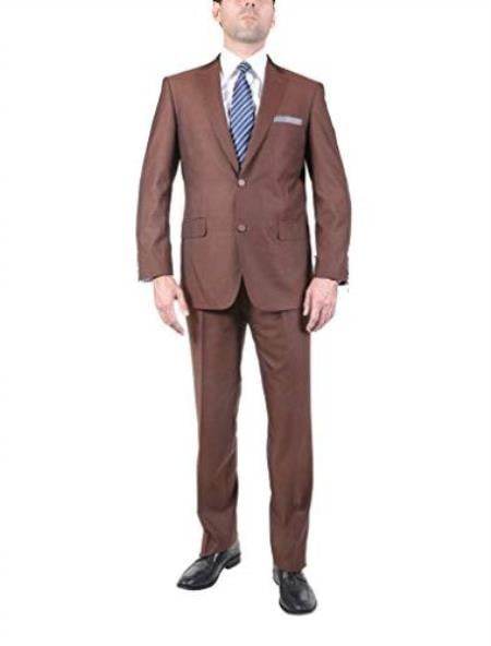 Brick ~ Cognac Color 2 Button Men's Suit With Texture Fabric Flat Front