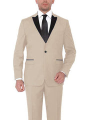 Tan ~ Beige ~ Sand Color Peak Lapel Tuxedo Vested 3 Piece Suit By Tux Formalwear