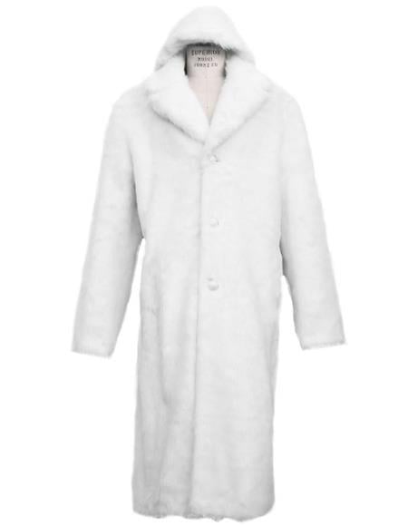 Men's Long Length Faux Fur Coat Full Length Overcoat ~ Long Men's Dress Topcoat -  Winter coat + Arctic White