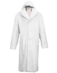 Men's Long Length Faux Fur Coat Full Length Overcoat ~ Long Men's Dress Topcoat -  Winter coat + Arctic White